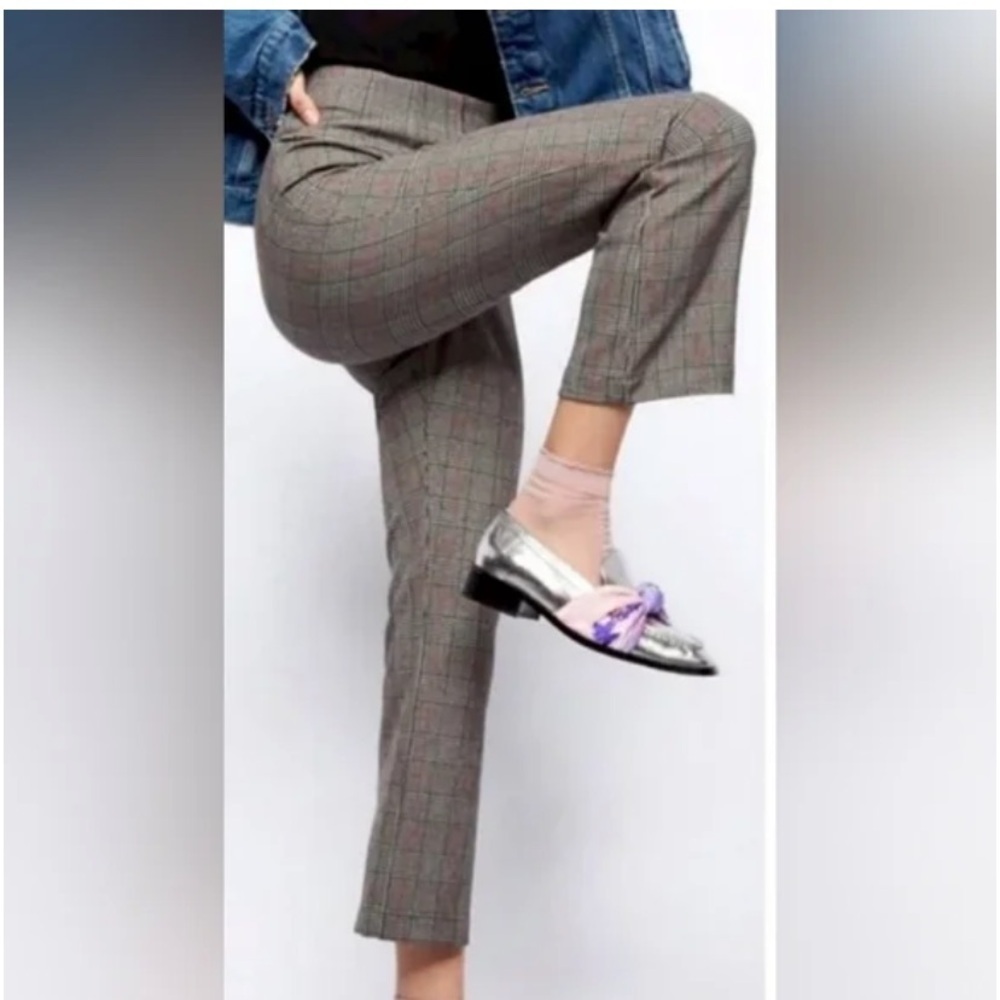 Free People Kick Flare Plaid Cropped High Rise Gray Trouser Pants Plaid Office - Picture 5 of 14